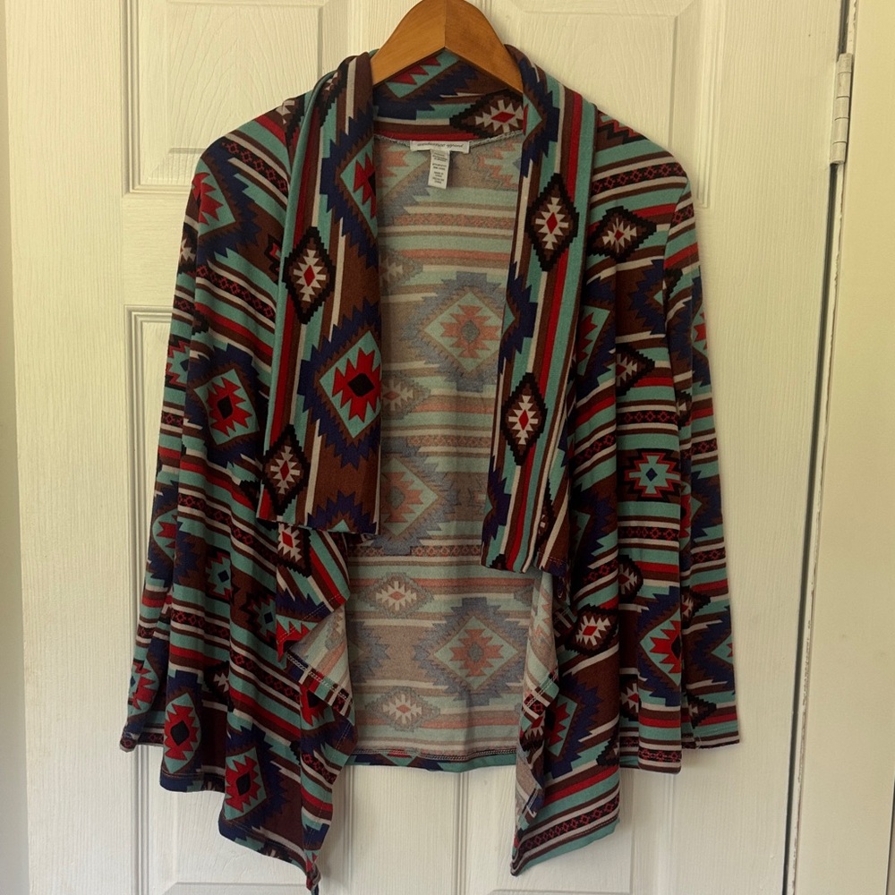Ambiance Apparel Tribal Patterned Open Front Cardigan